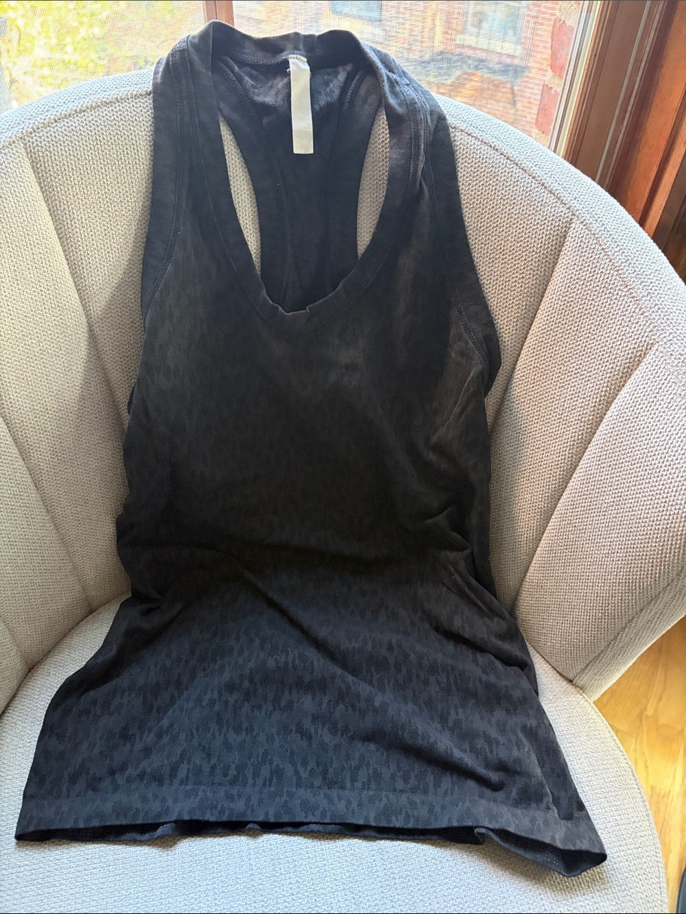 Athleta Black Racerback Tank with Subtle leopard Texture M